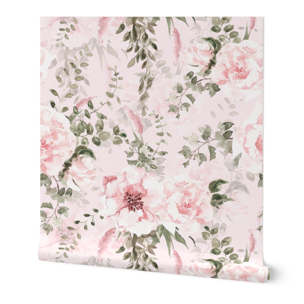 14" Lush greenery and florals - double on pink