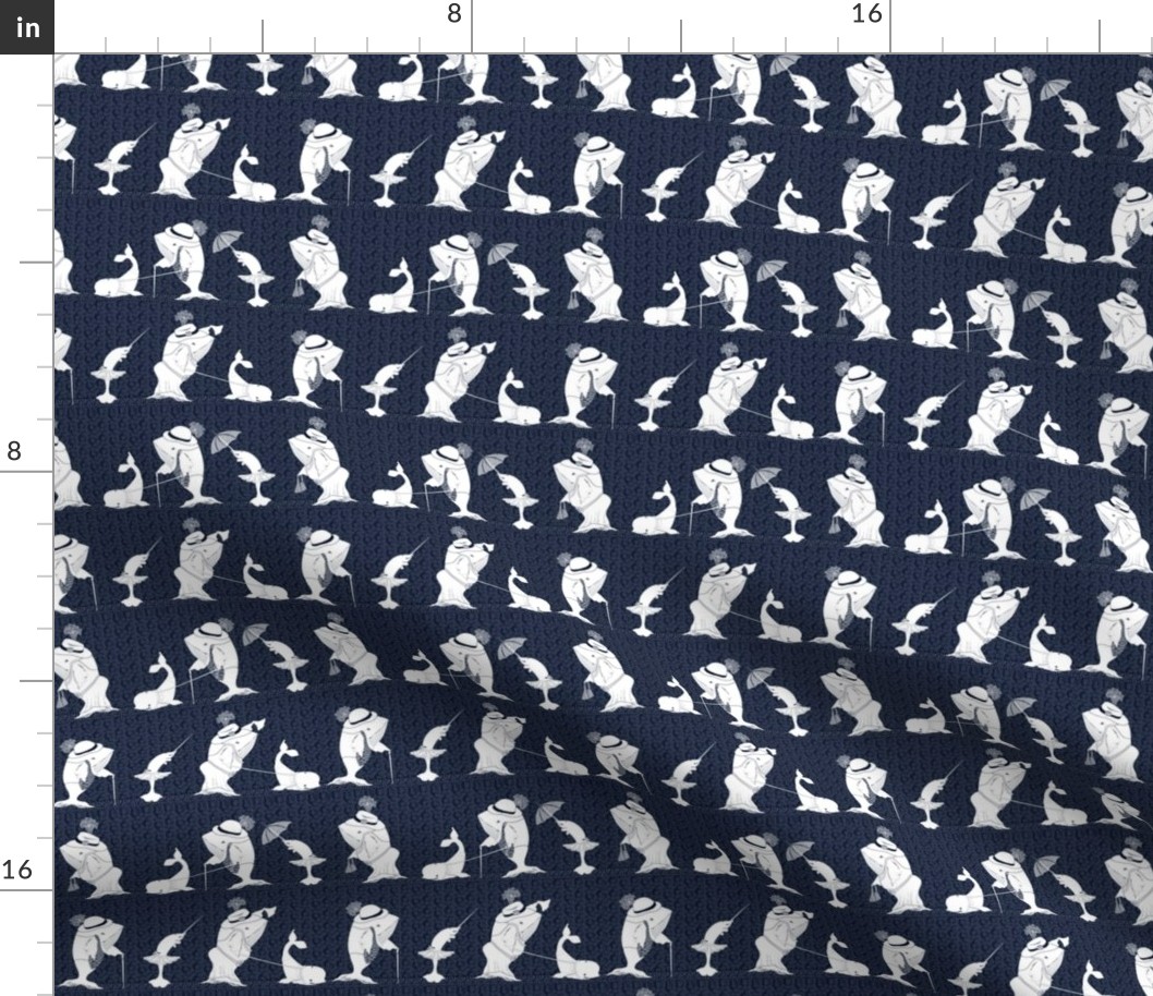 Tiny Whales Walking on a Sunday Afternoon - navy and white