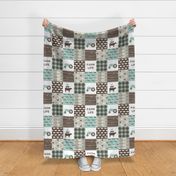Farm Life Wholecloth - Farm themed patchwork fabric - cows, pigs, roosters - dark mint and brown C18BS 