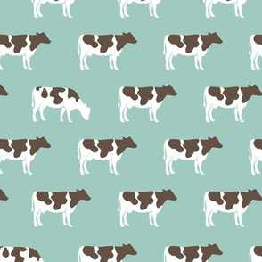 cows on dark mint - farm fabric C18BS