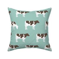 (large scale) cows on dark mint - farm fabric C18BS