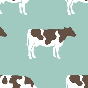 (large scale) cows on dark mint - farm fabric C18BS