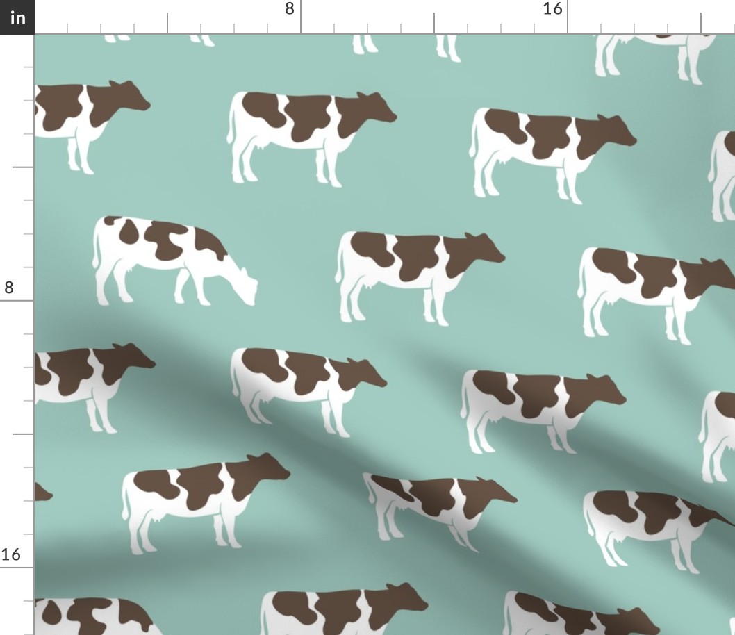 (large scale) cows on dark mint - farm fabric C18BS