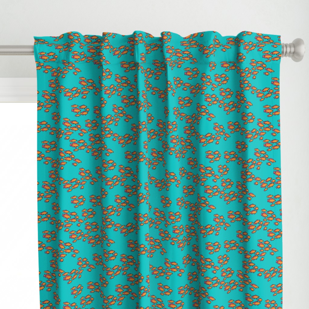 Orange & Pink Fishies on Teal Blue Sea