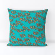 Orange & Pink Fishies on Teal Blue Sea