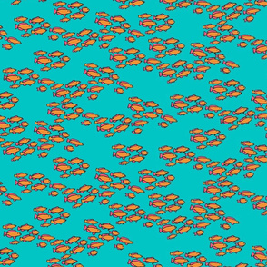 Orange & Pink Fishies on Teal Blue Sea