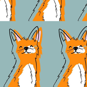 Teal and Orange Smiling Fox Colorful Fox Pattern