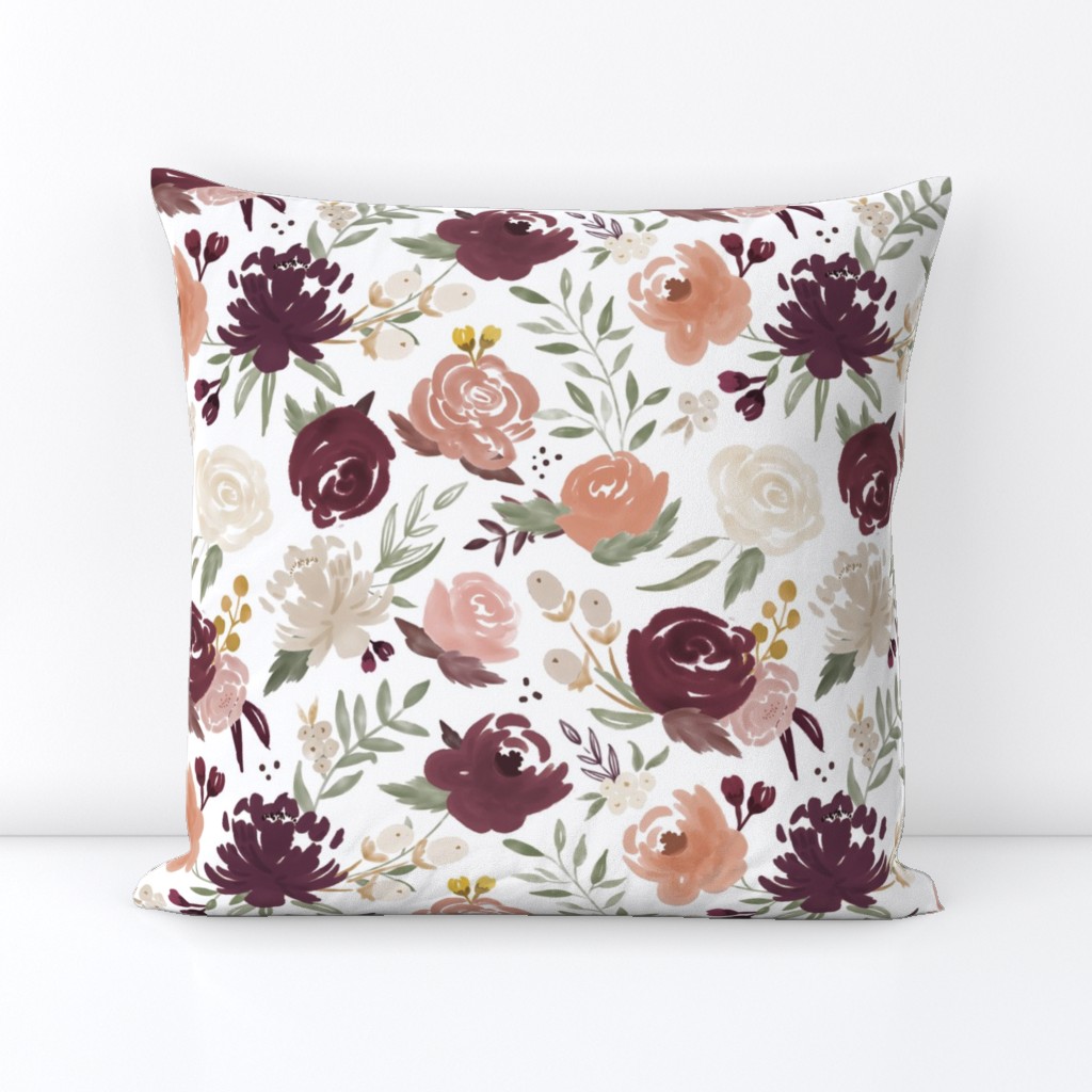 Watercolor Floral - Bergundy and Blush w/ Peach