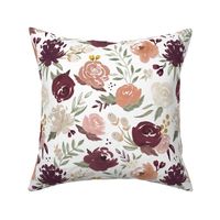 Watercolor Floral - Bergundy and Blush w/ Peach