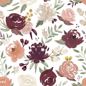 Watercolor Floral - Bergundy and Blush w/ Peach