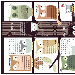 Owl Tree Tea Towel 2013 Calendar - Extra Coasters for Linen-Cotton Canvas width (hit zoom)