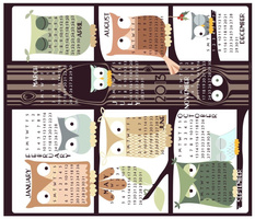 Owl Tree Tea Towel 2013 Calendar - Extra Coasters for Linen-Cotton Canvas width (hit zoom)