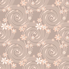 Retro spiral pattern and flowers beige color