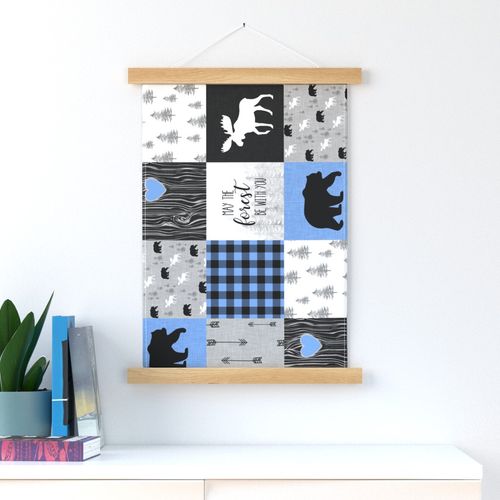 May the forest be with you//Blue - Wholecloth Cheater Quilt - Rotated