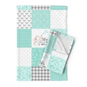 Elephant//You are the best thing about me// Teal - Wholecloth Cheater Quilt 