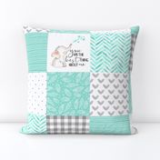 Elephant//You are the best thing about me// Teal - Wholecloth Cheater Quilt 
