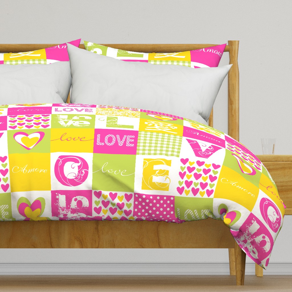 LOVE Bohemian Patch Cheater Fake Quilt Wholecloth 