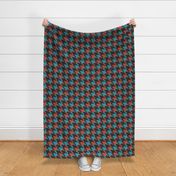 Fuzzy Coral Aqua and Black Houndstooth Plaid Checkerboard