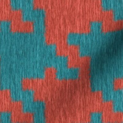 Coral and Aqua Fuzzy Houndstooth Plaid