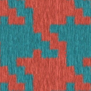 Coral and Aqua Fuzzy Houndstooth Plaid