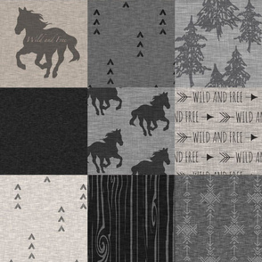 Wild and Free Horses Quilt - tan and black