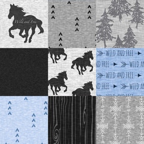 wild and Free Horses Quilt - Blue And black