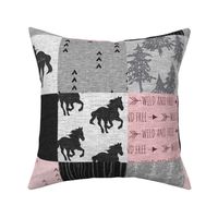 Wild and Free Horses Quilt - pink and black