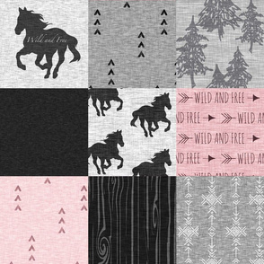 Wild and Free Horses Quilt - pink and black