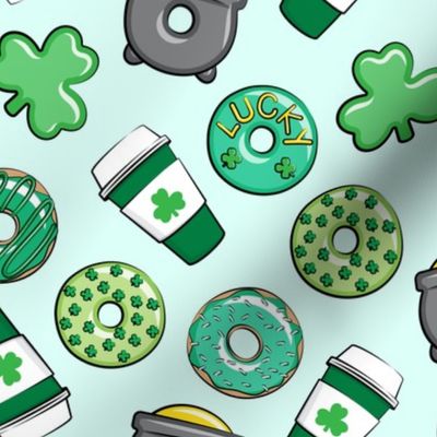 Saint Patricks Day Donuts & Coffee  - green on mint