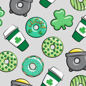 Saint Patricks Day Donuts & Coffee  - green on light grey