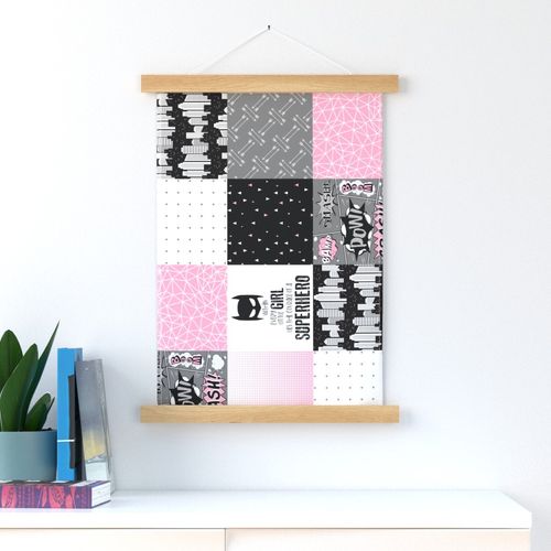 Superhero//Girl//Pink - Wholecloth Cheater Quilt - Rotated