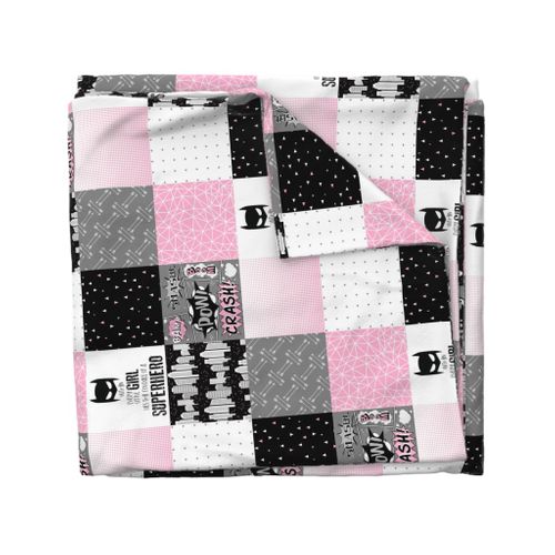 Superhero//Girl//Pink - Wholecloth Cheater Quilt - Rotated