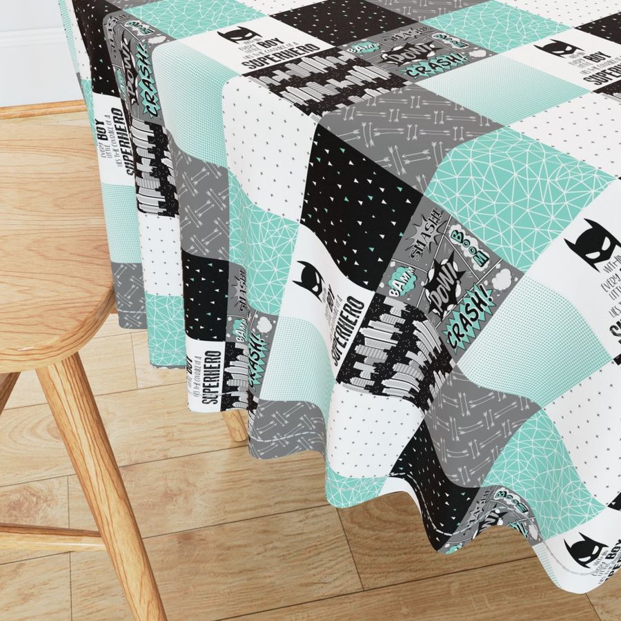 3 inch Superhero//Boy//Teal - Wholecloth Cheater Quilt - Rotate