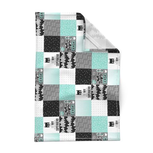 3 inch Superhero//Boy//Teal - Wholecloth Cheater Quilt - Rotate