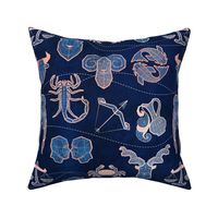 Geometric astrology zodiac signs // normal scale // navy blue and coral