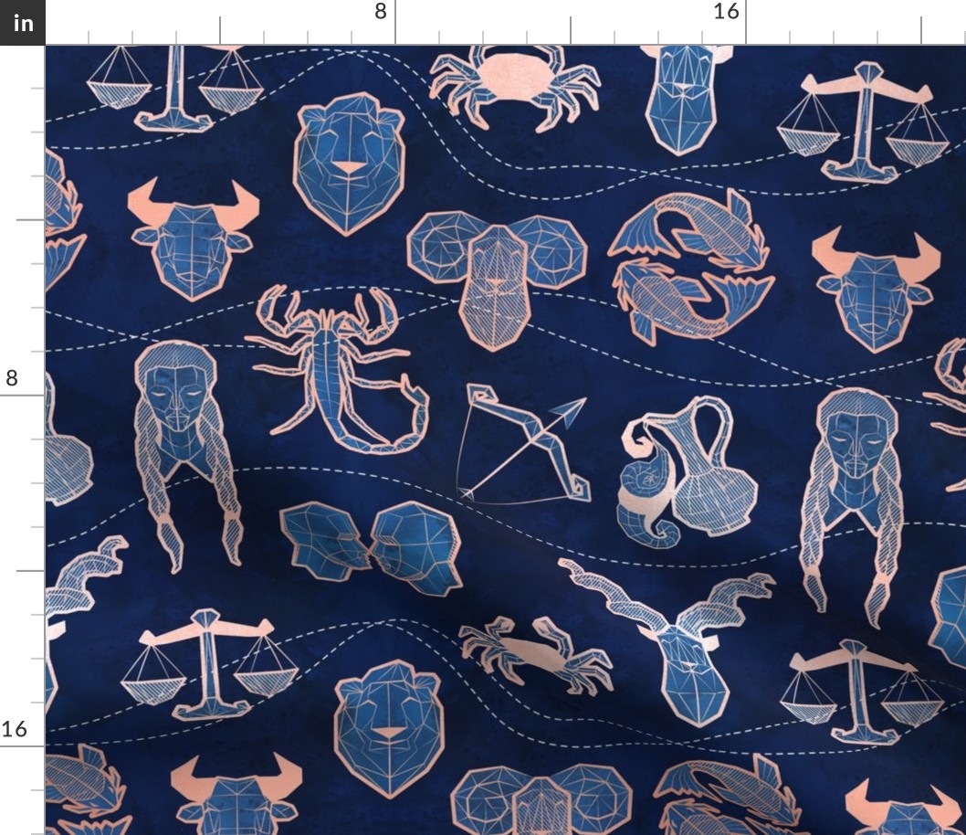 Geometric astrology zodiac signs // normal scale // navy blue and coral