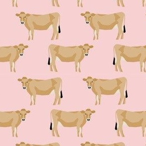 jersey cow fabric - farm animals fabric, cow fabric, cattle fabric, farm fabric, jersey cow print - pink