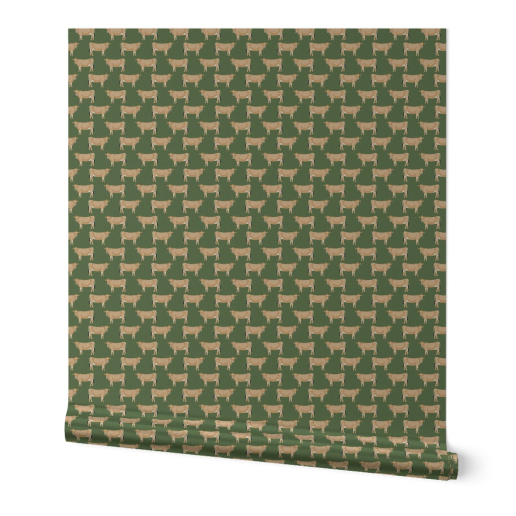 jersey cow fabric - farm animals fabric, cow fabric, cattle fabric, farm fabric, jersey cow print - green