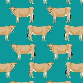 jersey cow fabric - farm animals fabric, cow fabric, cattle fabric, farm fabric, jersey cow print - teal