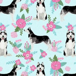 husky dog floral fabric - cheater quilt e fabric, dog florals fabric, dog florals