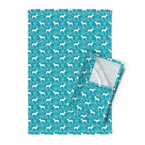 pitbull silhouette dog fabric - dog fabric, pitbull fabric, dog design, cute design, teal