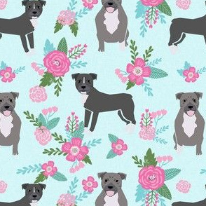 pitbull dog floral fabric - pitbull cheater quilt e, floral pink and teal fabric - aqua