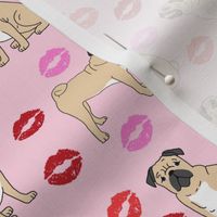 pugs and kisses fabric - pug fabric, dog fabric, valentines day fabric, valentines day dog fabric, cute dogs fabric - pink