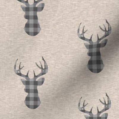 3” Deer Check - grey on tan