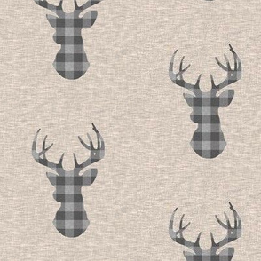 3” Deer Check - grey on tan