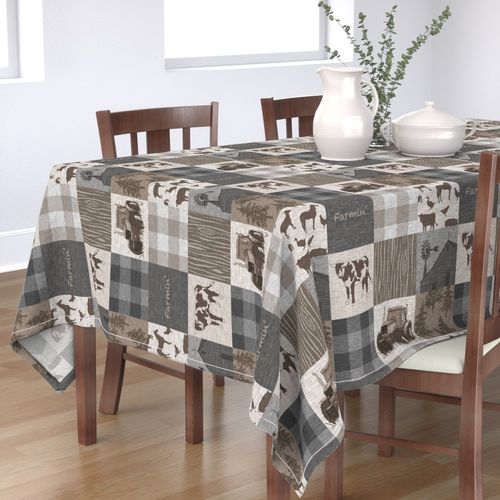 Cow Farmin Quilt - Soft Brown And grey - ROTATED 