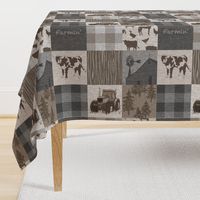 Cow Farmin Quilt - Soft Brown And grey - ROTATED 