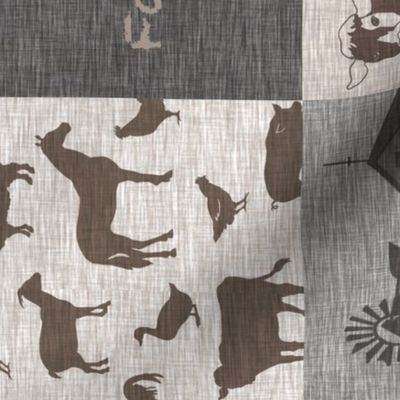 Cow Farmin Quilt - Soft Brown And grey - ROTATED 