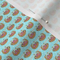 TINY - - Sweet Valentines Sloth and Hearts Pattern Fabric - sloth fabric, valentines fabric, cute pink fabric, pink fabric, sweet valentines - aqua