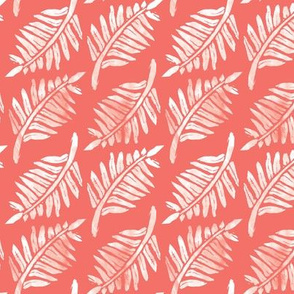 Fern grunge linocut on coral